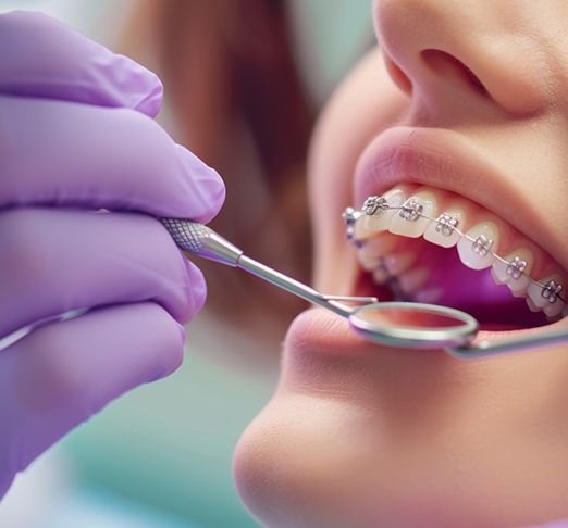 Patient with braces undergoing exam